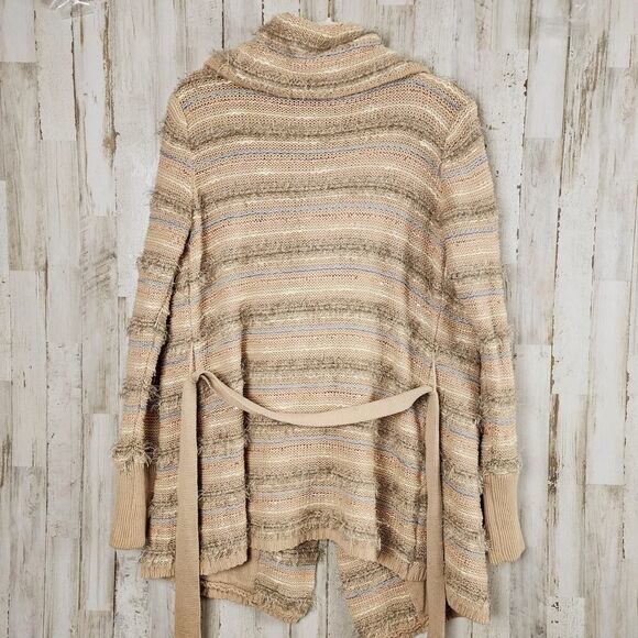 Love 21 Eyelash Belted Cardigan Sweater Tan Size Medium - Picture 2 of 10